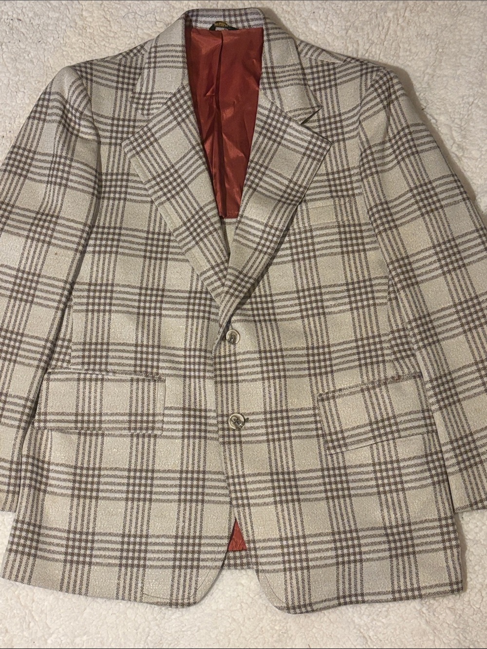 Men's Vintage Plaid Two-Button Blazer - Cream & Brown 42R